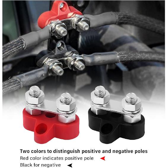 2PCS Battery Terminal Distribution Block,M8 Dual Studs Bus Bar Terminal Block With Battery Terminals Top Post,Negative & Positive 12V Power