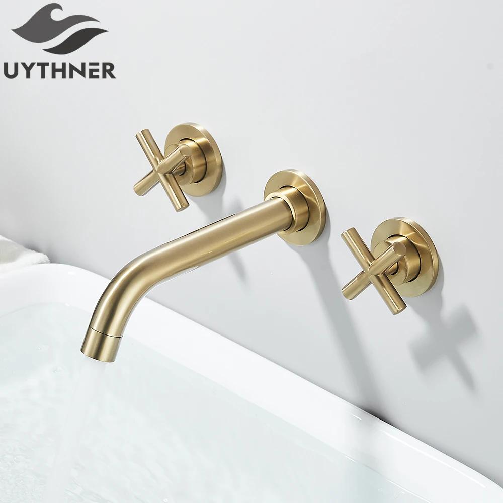Brushed Golden Basin Faucet Wash Basin Sink Faucet Bathroom Basin Taps Wall Mounted Hot Cold Water Mixer Tap Bathtub Mixer