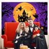 Avezano Halloween Backdrop Horror Moon Night Halloween Backgrounds for Parties Haunted Castle Scary Party Decoration, Orange 7 x