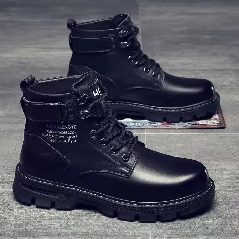 New Motorcycle and Ankle Boots Waterproof Boots Men Leather Shoes Men Casual Boot Bota Masculina Men's High-top Fashion Shoes