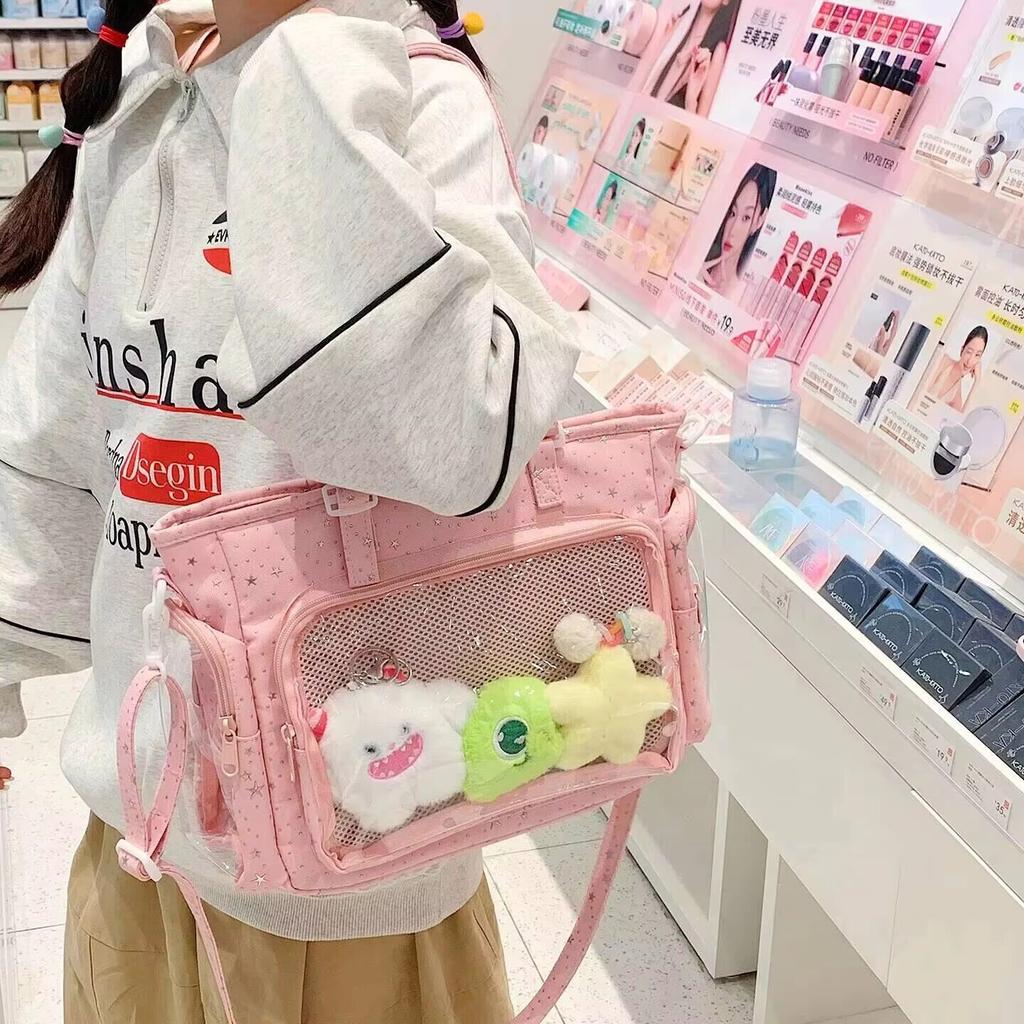 New Y2K Cute Japanese Ita Bag Lolita Girl Transparent Shoulder Tote Bag Large Capacity Crossbody Casual Bag DIY Display Handbags