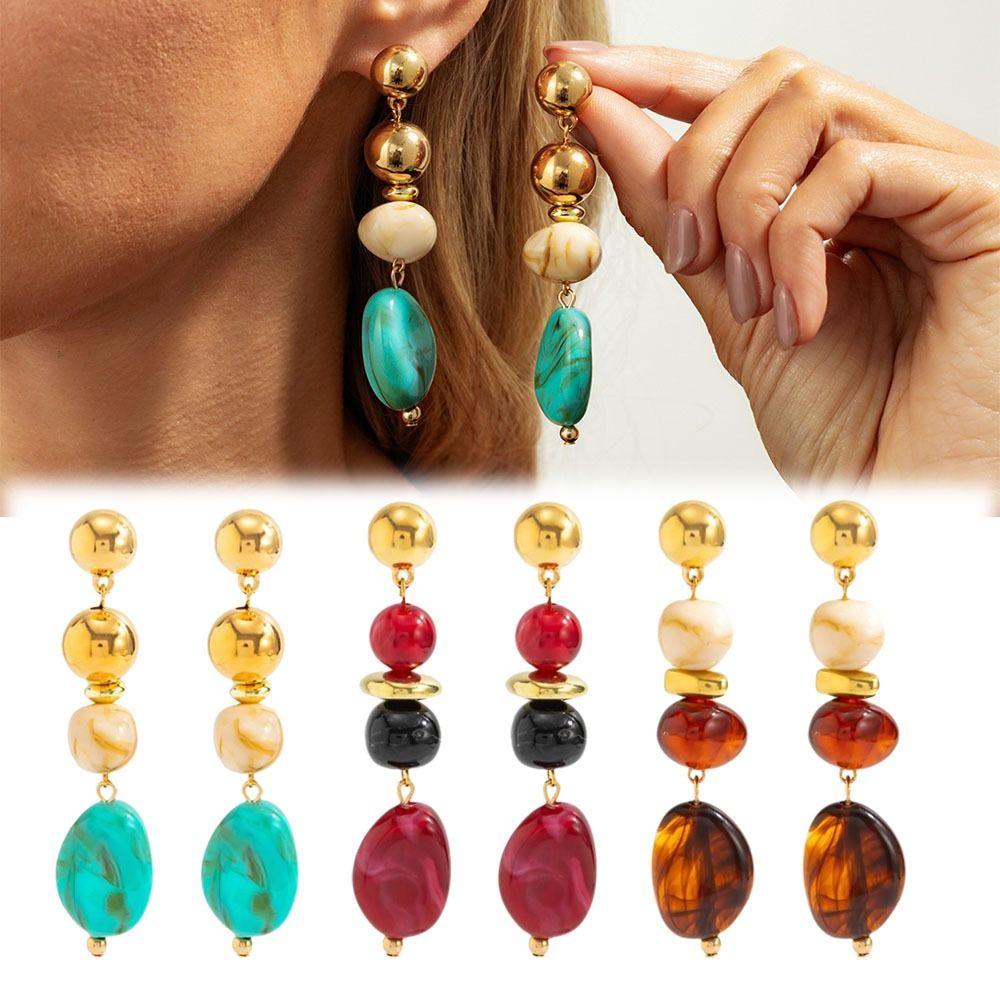 Retro Luxury CCB Pendant Dangle Earrings Irregular Design Drop Ear Jewelry Daily Wear