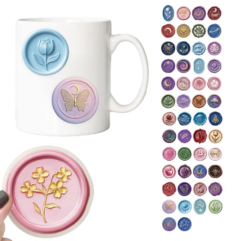50pcs Reusable Waxes Seal Stickers for Tablets Decoration Colorful Pet Film Scratch Resistant Design