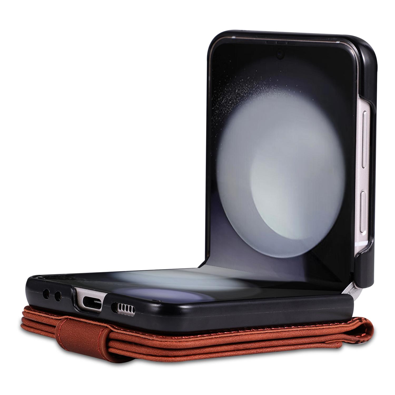 

AZNS For Samsung Galaxy Z Flip6 5G Case Ultra Thin Leather Phone Cover with Card Holder Brown