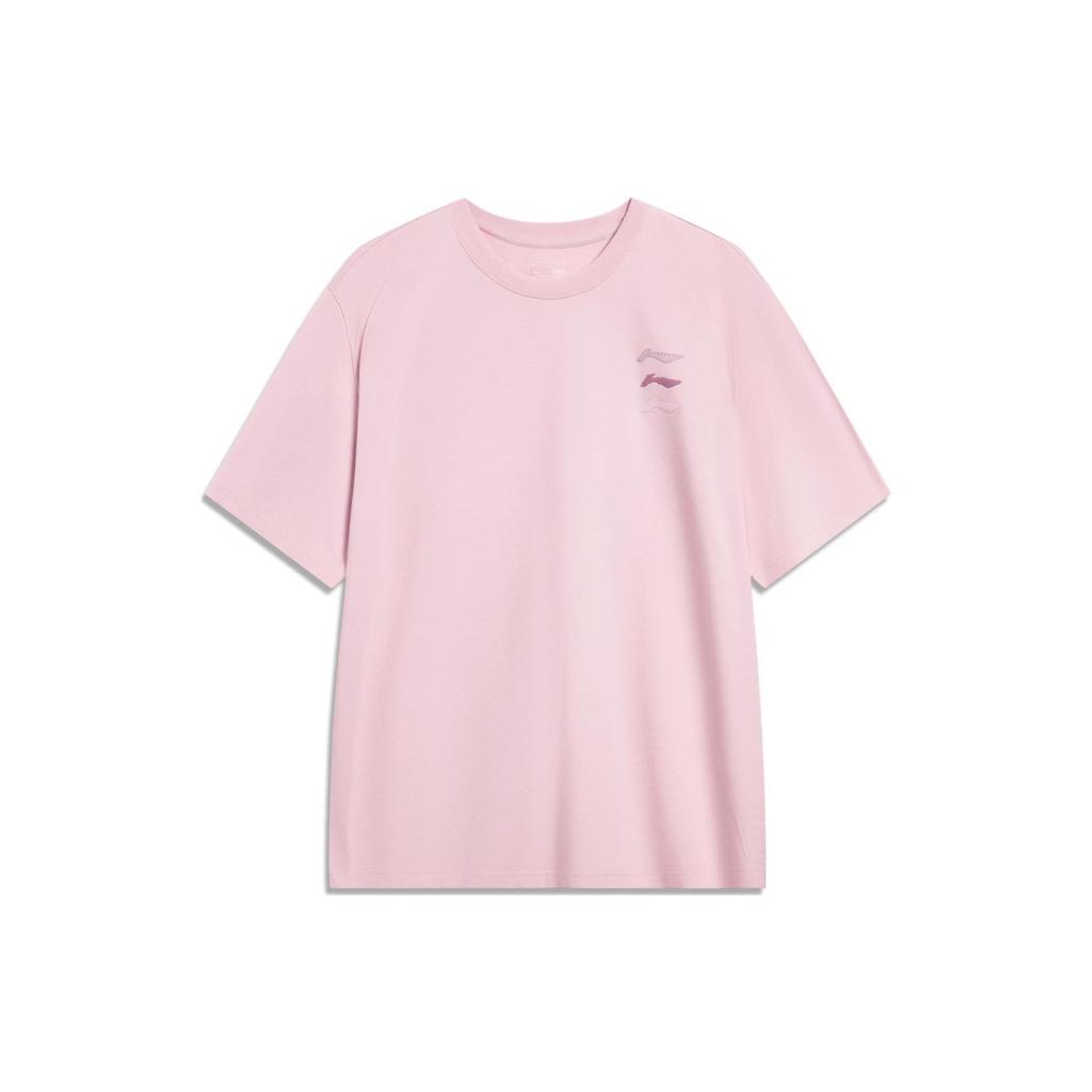 Li-Ning Volné tričko s krátkým rukávem s potiskem loga Unisex topy Měkká pískově růžová AHST787-5