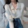 Temperament Celebrity Imitation Mink Sweater Women's Autumn and Winter Lapel Collar Foreign Style Waist Design Knitted Sweater Short Top
