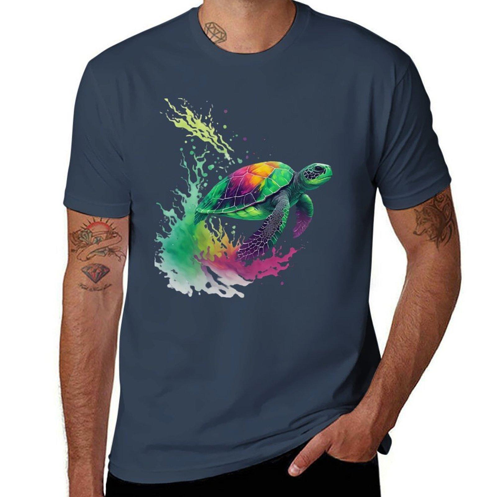 Colorful Sea Turtle Tshirt Casual Trendy Streetwear Tee Shirt S