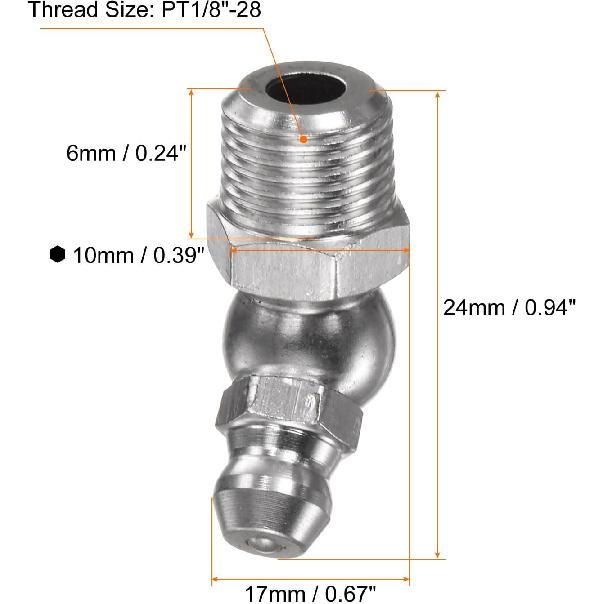 HARFINGTON 8pcs 304 Stainless Steel 45 Degree Grease Fitting PT1/8"-28 SAE Thread Hydraulic Grease Nipple Accessories for Car