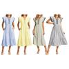 Abito Midi a Strisce da Donna Manica a Sbuffo a Cappuccio Scollo a V Svasato Lungo Abito Estivo per Vacanze al Mare Abito a Sbuffo Fluttuante