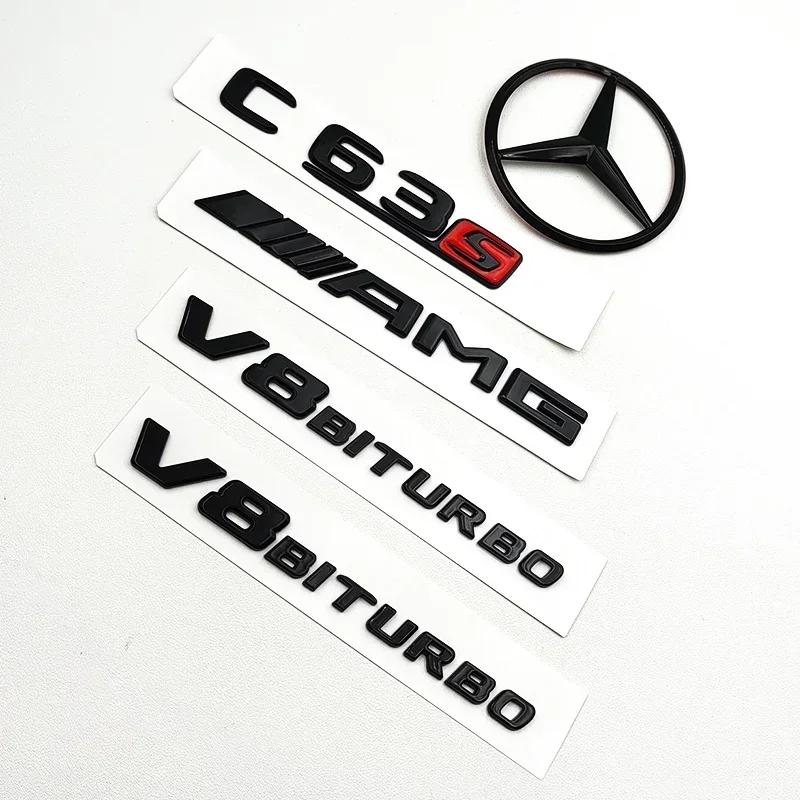 Lettere Logo C63S Nere in ABS 3D Distintivo V8 BITURBO Adesivo Stella Posteriore Auto Emblema AMG per Bagagliaio per Mercedes Benz C63S AMG W205 C205