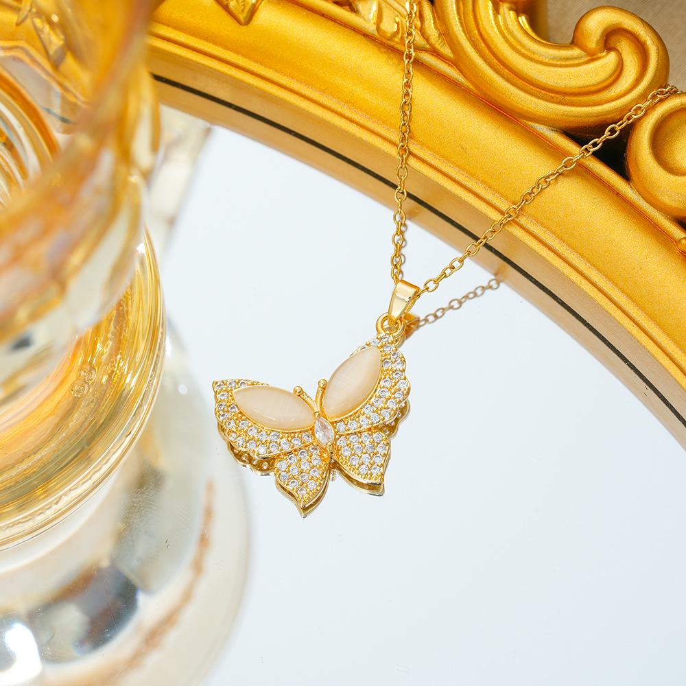 Titanium Steel Zircon Butterfly Pendant Necklace - Simple & Versatile Clavicle Accessory
