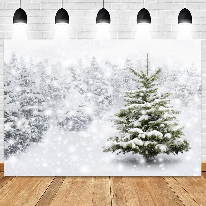 B03B-210X150cm Winter Snow Background Cloth Snowflake Christmas Tree Glitter White Forest Party Photography Backdrops