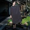 Johnature Women Chinese Style Dress Stand Long Sleeve Spring Solid Color Button A-Line Vintage Dresses