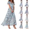 Women's Summer Dresses Casual Short Sleeve Maxi Dresses Cute Floral Maxi Dresses Wedding Guest Dresses Chiffon Flowing Dresses