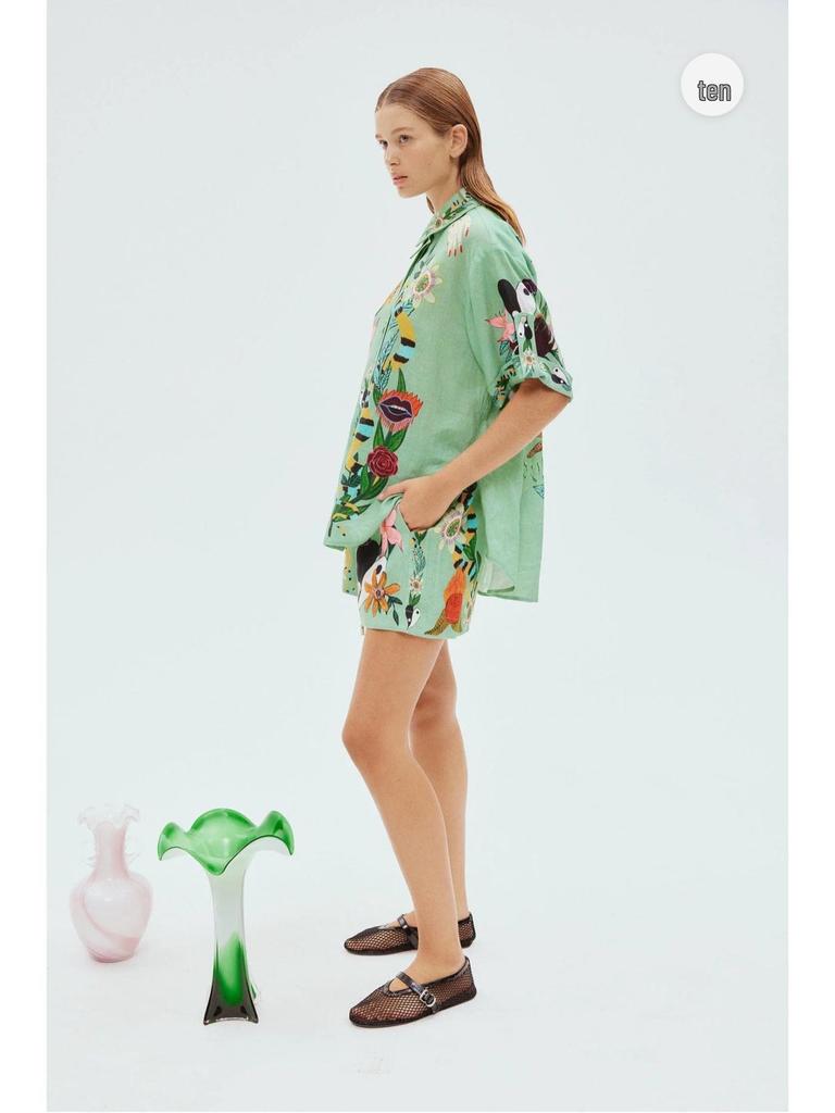 2023 New Casual European & American Two-Piece Set: Cotton & Linen Print Shirt + Shorts