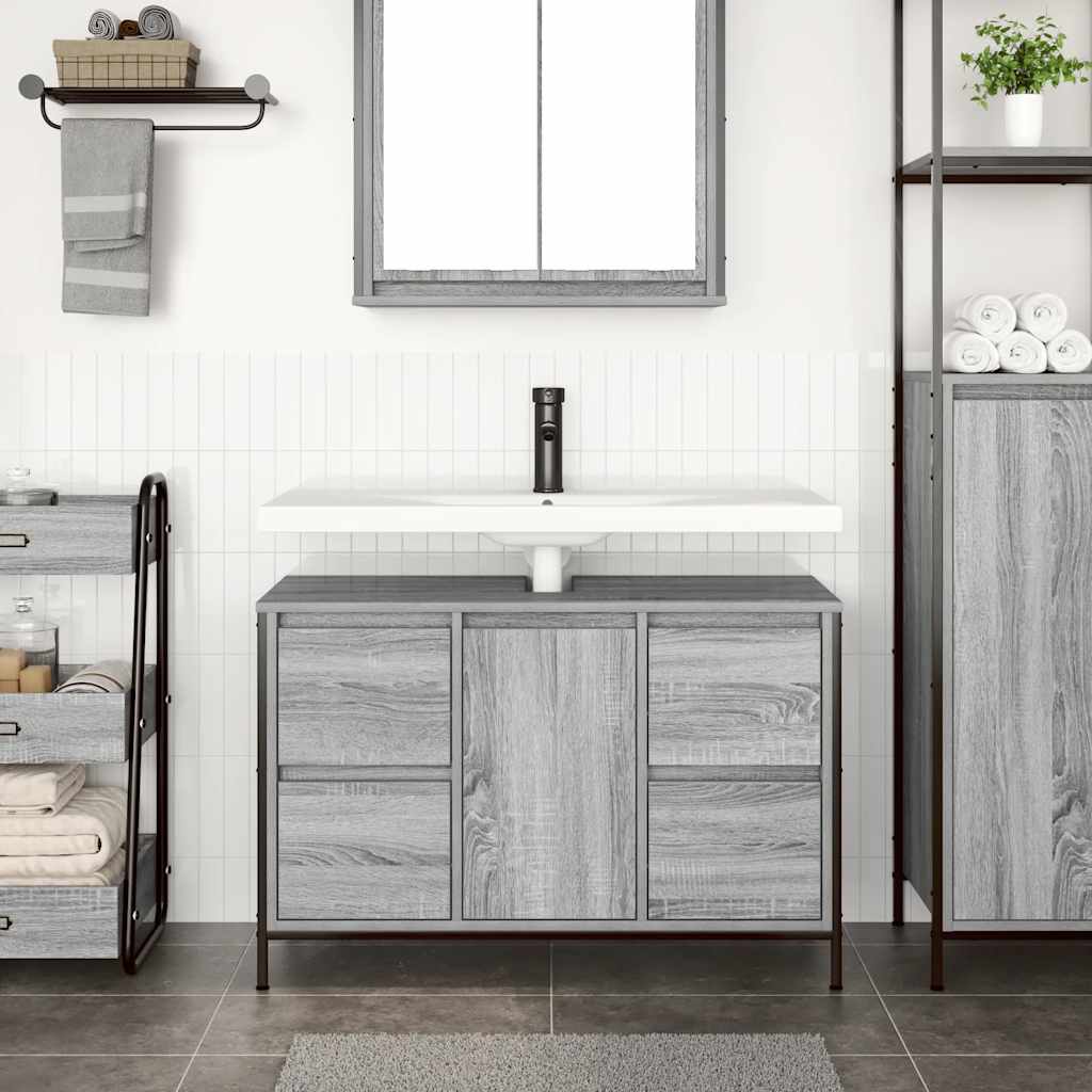 Grey Sonoma Bathroom Vanity Cabinet with Drawers 90 X 34.5 X 60 Cm