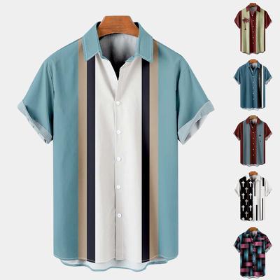 Chemise d'été en coton dégradé teint à col à revers respirant et frais pour hommes