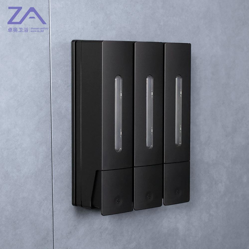 New 3 Bottle Chamber 3 in 1 Wall Mount Liquid Hand Manual Soap Dispenser, Shampoo and Condi Wall Mounted No Drilling with Key чёрный