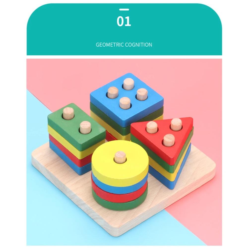 Wooden Montessori Toy Building Blocks Learning Educational Toys for Children Colorful Shapes Early Learning Kids Puzzle Toys
