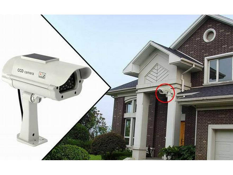White Solar-Powered Fake Surveillance Camera for Indoor/Outdoor Use