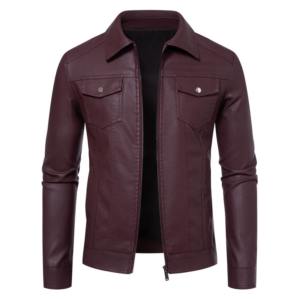 Men'S Leather Jacket New Spring, Autumn And Winter Korean Version Slim Trend Velvet Thickened Locomotive Jacket Men'S Leather Jacket