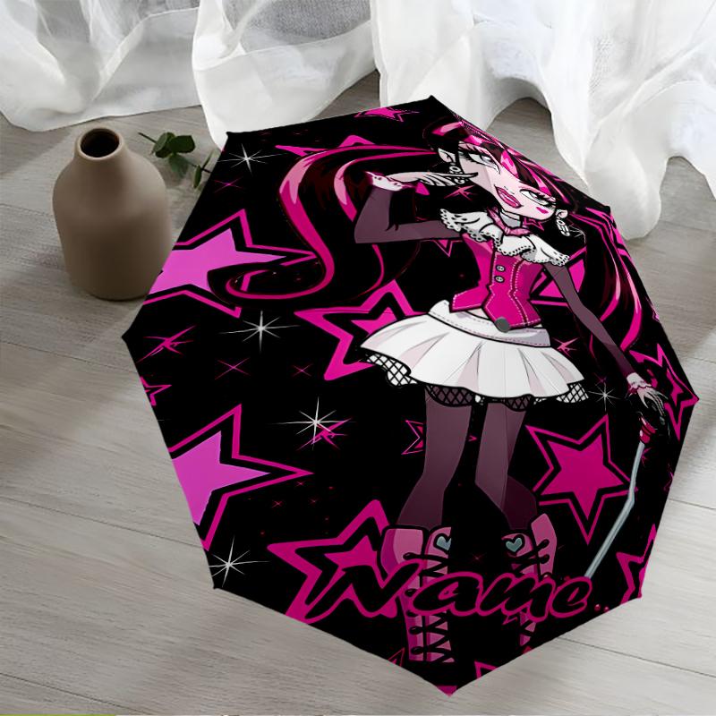 Custom Name Monster High Theme Automatic Umbrella, Lightweight & Portable, 8 Rib, Perfect for Outdoor Travel, Birthdays, Christmas, Gifts.