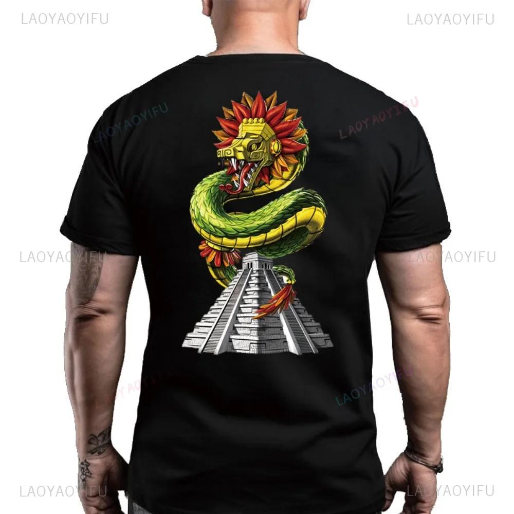 Mictlantecutli God of Death Printed Back Cotton Tshirt for Men Aztecinspired Heritage Tee Lord of The Mictlan Aztec Tops