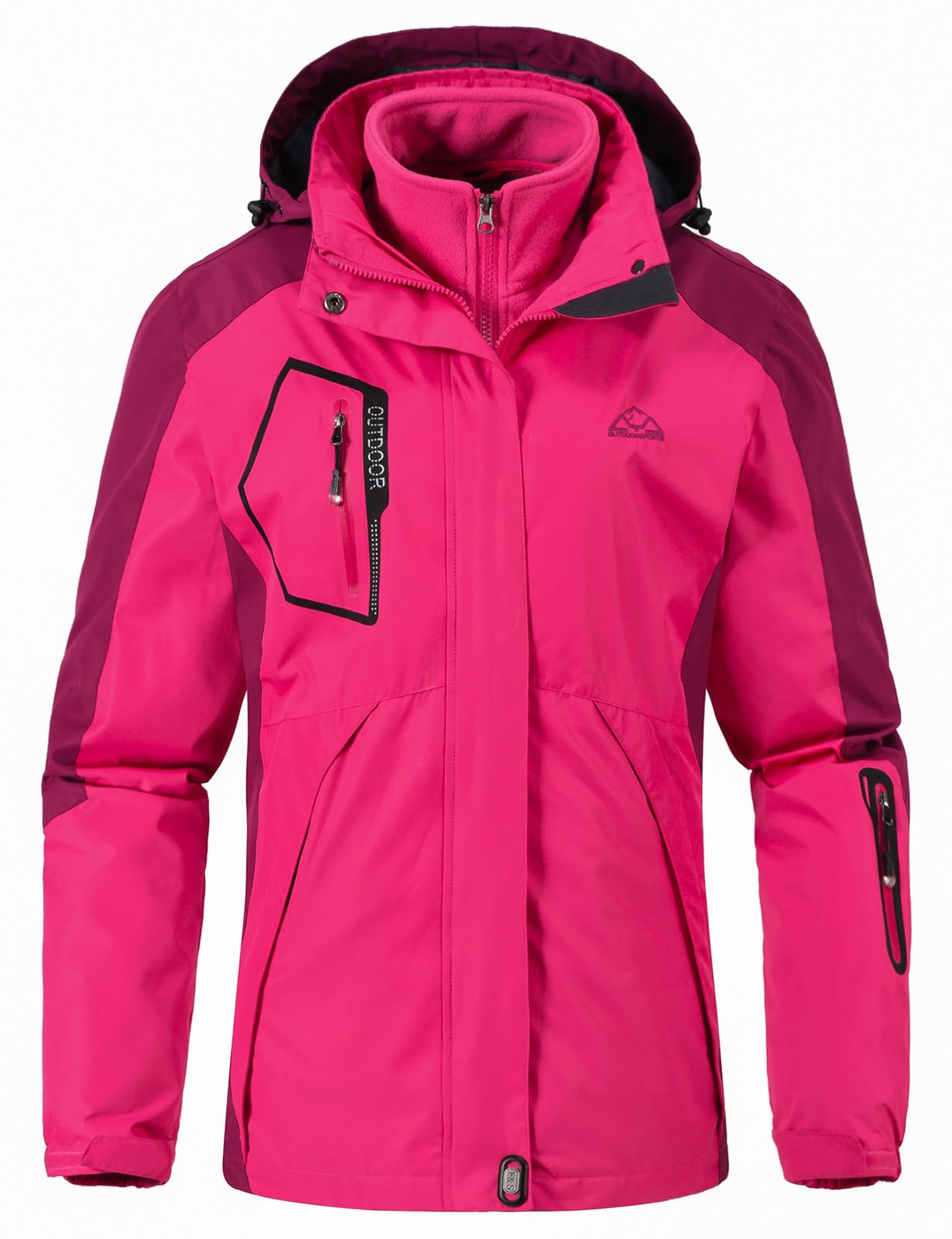 

[Gopune] Women s 3-in-1 Mountain Parka Jacket, Outdoor Coat with Detachable Fleece Liner, Waterproof Windproof Hiking Ski Jacket, Rose Red 2XL