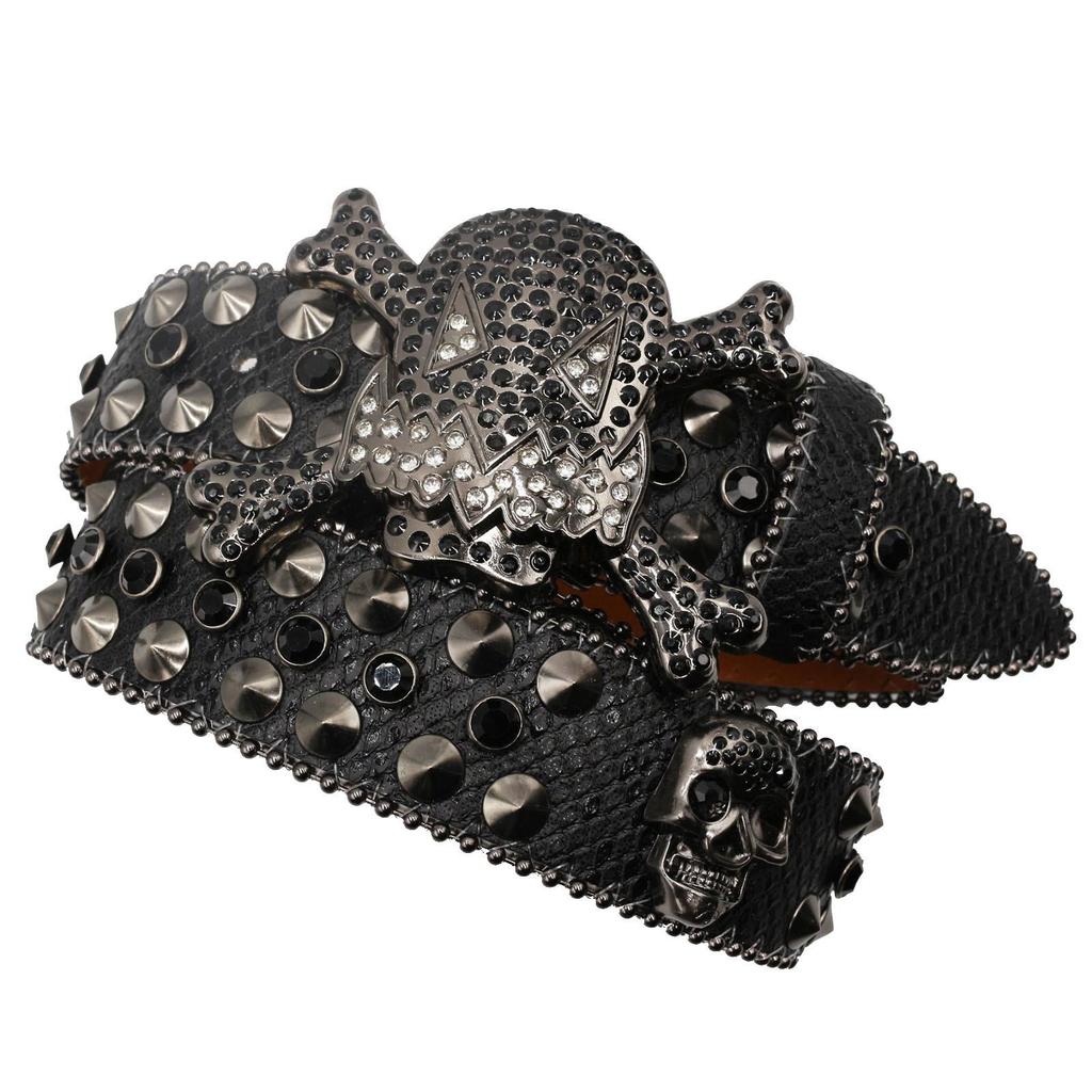 Unisex Y2K Crystal Rhinestone Skull Belt