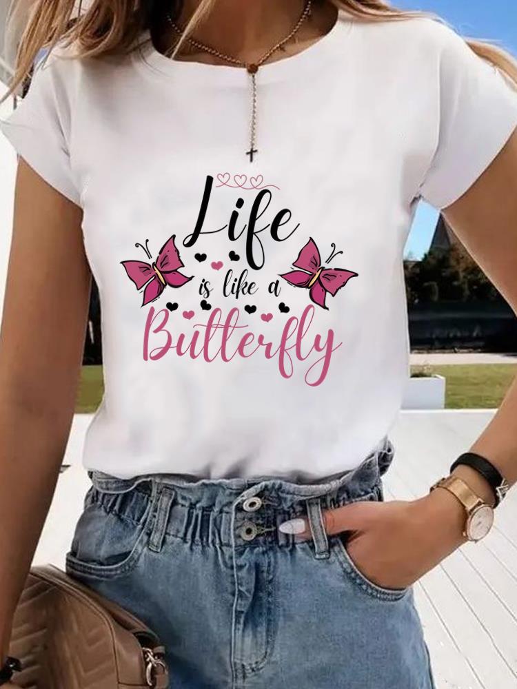 (Asian Size) style butterfly Clothing Graphic Tee Women's Top Print O-neck Fashion Female Casual T Short Sleeve T-shirts
