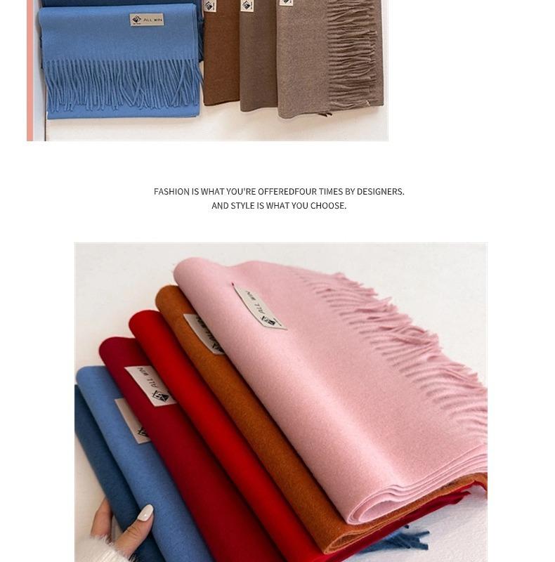 Versatile Women's Winter Wool Scarf: Thick, Monochrome, Long Tassel Shawl