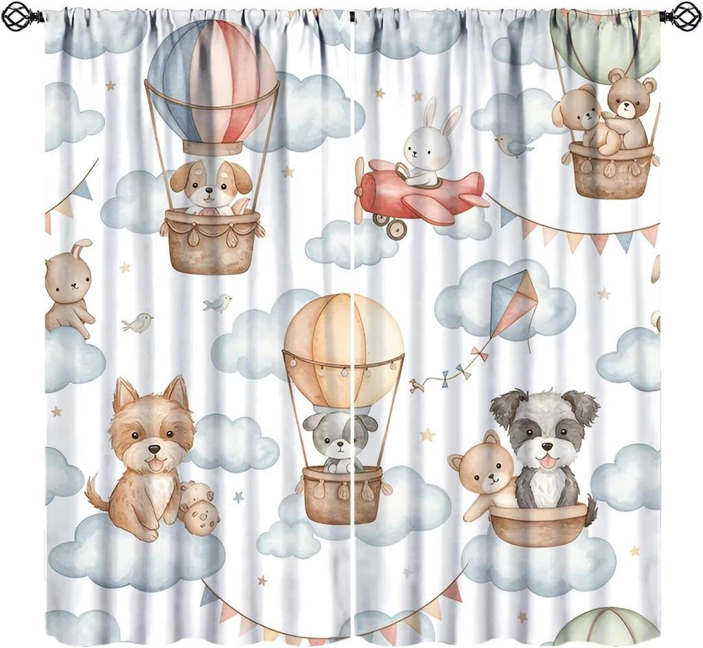 Kids Safari Animals Curtains Tropical Jungle Adventure African Lion Elephant Monkey Print Window Drapes Baby Curtain Polyester