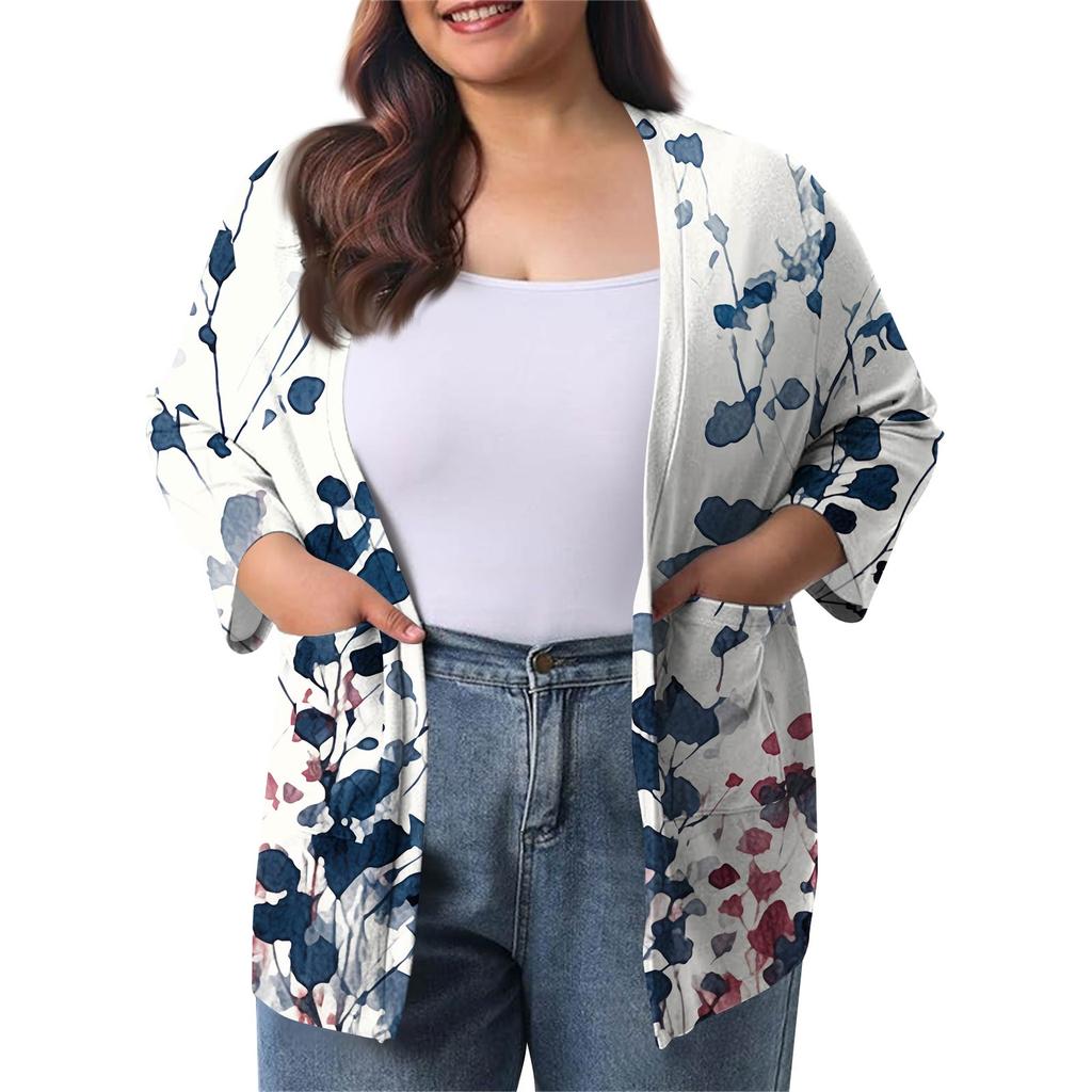 Women's Fall And Winter Fashion Casual Soild 3/4 Sleeve Mid-Length Cardigan Jacket