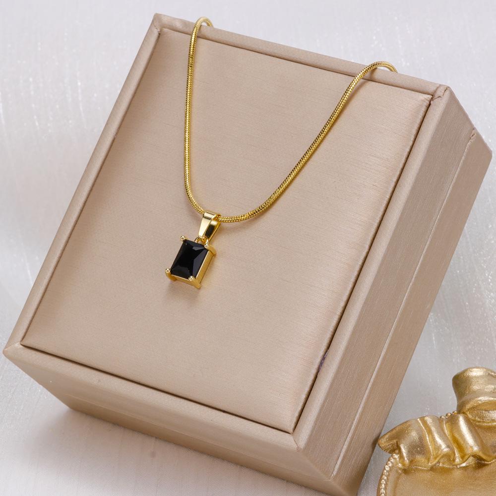 Crystal Zirconia Square Diamond Necklace, Bracelet & Earrings Set in Women's Titanium Steel Clavicle Chain Jewelry