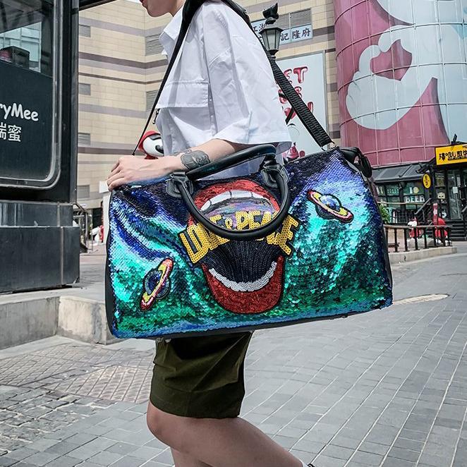 Travel Bag PU Sequins Handheld Shoulder Bag Sports Gym Bag Large Capacity Luggage Bag Fashion Bag