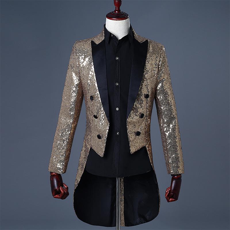 

Men s Magician Sequin Tailcoat Stage Performance Jacket S золотой