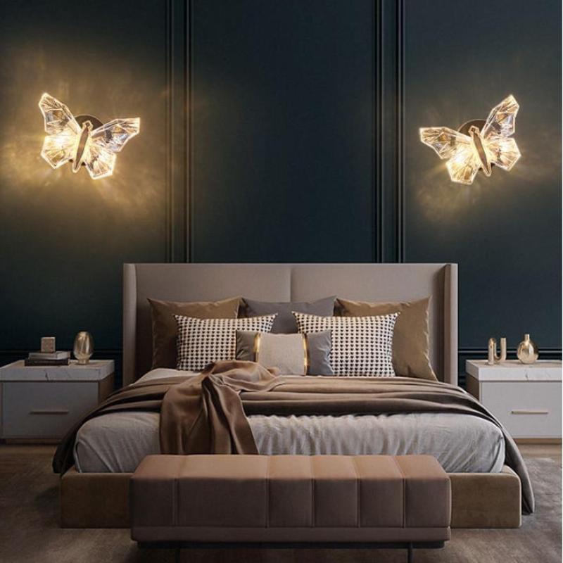 Light Luxury LED Butterfly Wall Lamp Dimmable Rotatable for Bedroom Bedside Aisle Villa Home Decor Free Shipping