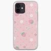 Strawberries Pink Flowers Dots Kawaii Cu  Phone Case Customizable for iPhone X XS XR Max 6 6S 7 8 Plus 11 12 13 14 Pro Max Mini