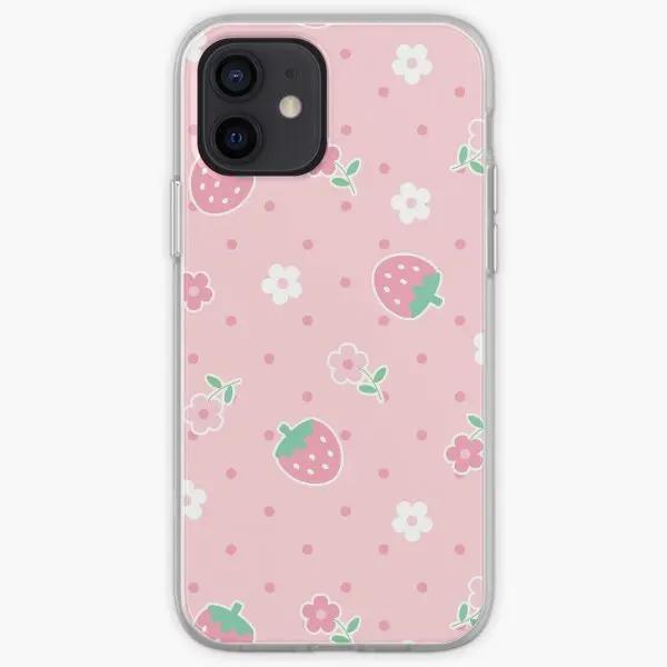 Strawberries Pink Flowers Dots Kawaii Cu Phone Case Customizable for iPhone X XS XR Max 6 6S 7 8 Plus 11 12 13 14 Pro Max Mini