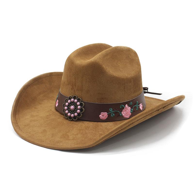 Cappello da Cowboy Occidentale da Donna Autunno e Inverno Cappello a Cilindro in Pelle Scamosciata Britannica Moda Cappello di Feltro