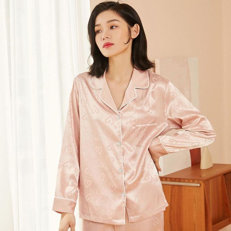 Temperament Simple Pink Love Printed Pajamas Spring And Summer Girl Home Leisure And Comfortable Suit