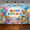 2D Cartoon Animal Birthday Banner Backdrop Kids Bright Colorful Happy Birthday Party Decor Background