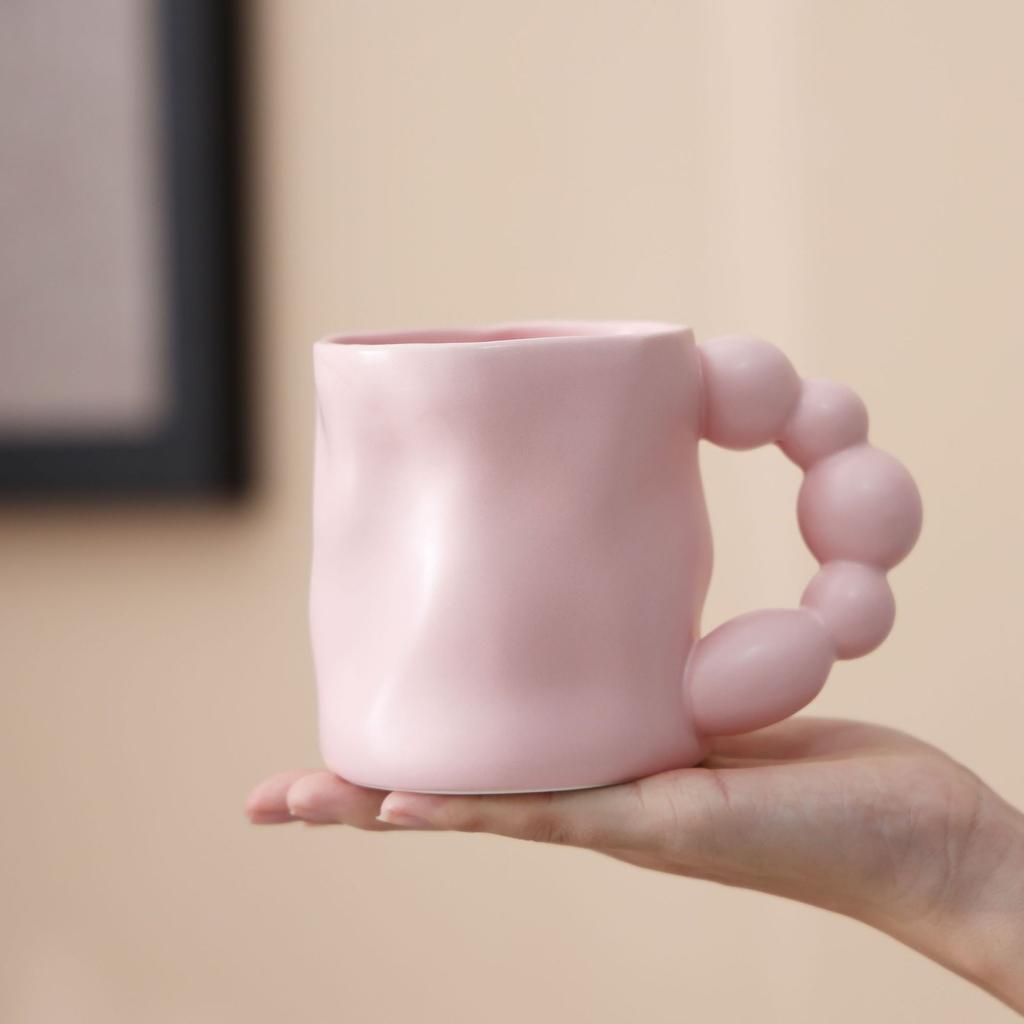Ceramic Coffee Cup Large Capacity Macaron Color Mug Irregular Latte Cup