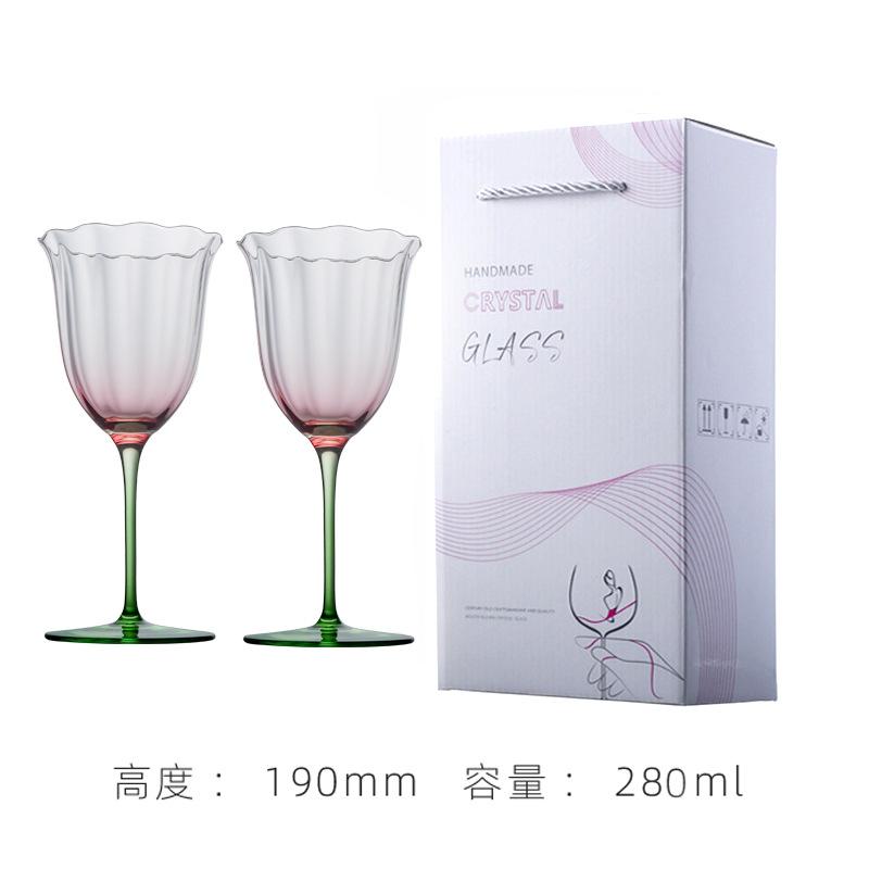 Luxury Vintage Floral Crystal Glass Pink Green Champagne Cocktail Martini Wine Goblet Home Barware