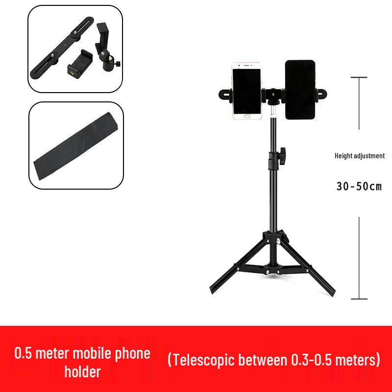 Mobile Streaming Stand with LED Fill Light and Multi-Camera Mount for Desktop and Outdoor Photography