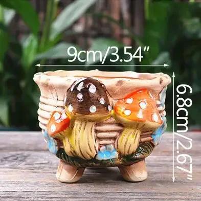 Mushroom Stoneware Succulent Flower Pot Living Room Decoration Planter Vintage Handicrafts Bonsai Pots Fairy Garden Personality