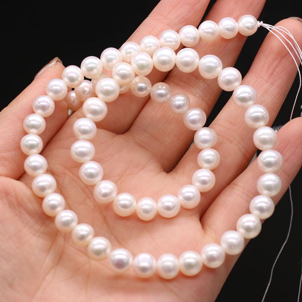 1String, White Natural Freshwater Pearls, 9-10mm Near Round Pearl Beads for Jewelry Making DIY Crafts, Birthday Wedding Gifts, 36cm 1String/9-10mm-36cm