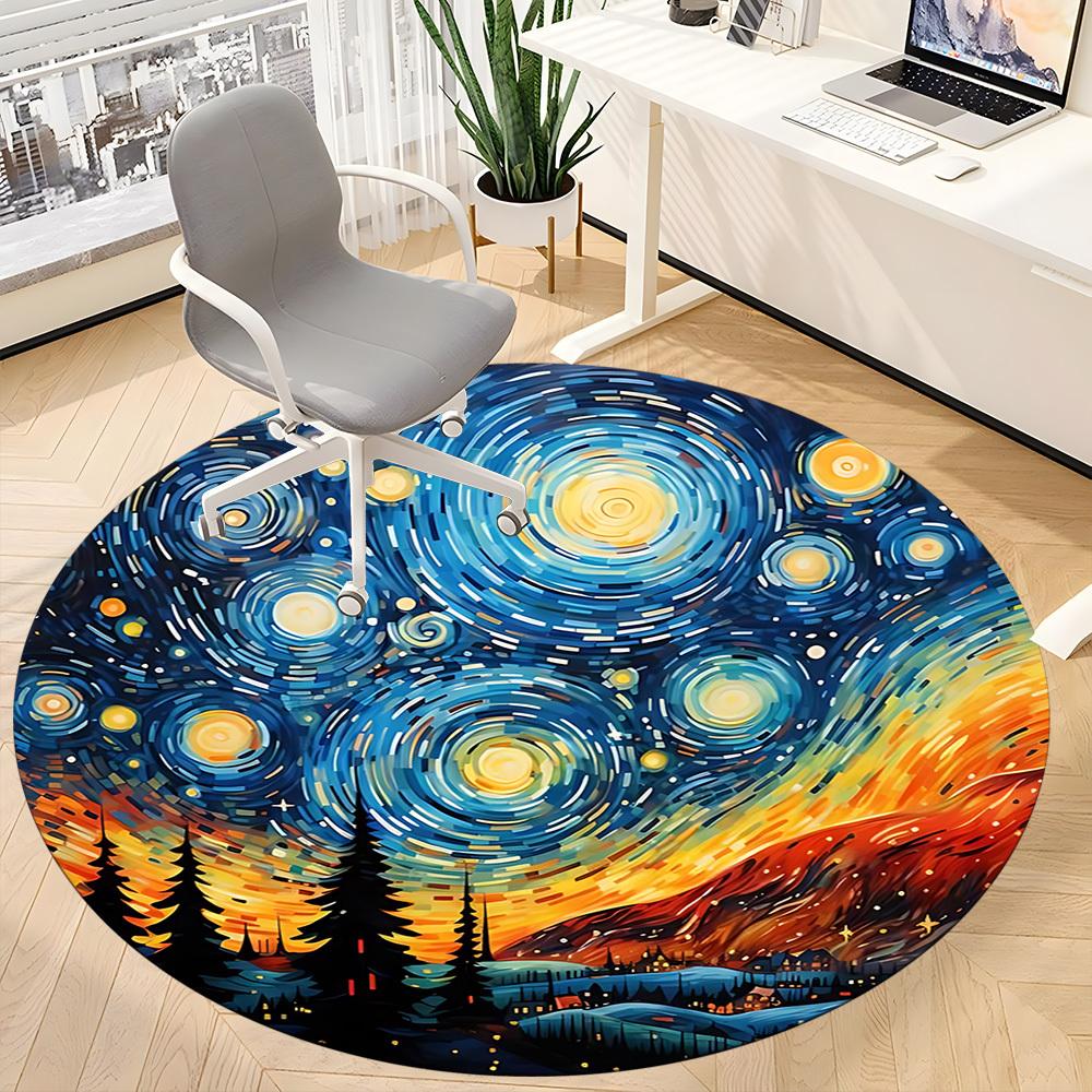 1 Stück Sternennacht Landschaft Büro Runder Teppich, Matte Geeignet Für Büro, Unter Bürostühlen Schlafzimmer Wohnzimmer Heimdekoration, Raum Deko