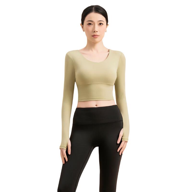 Cross-Back Yoga Long Sleeve Top with Chest Pad