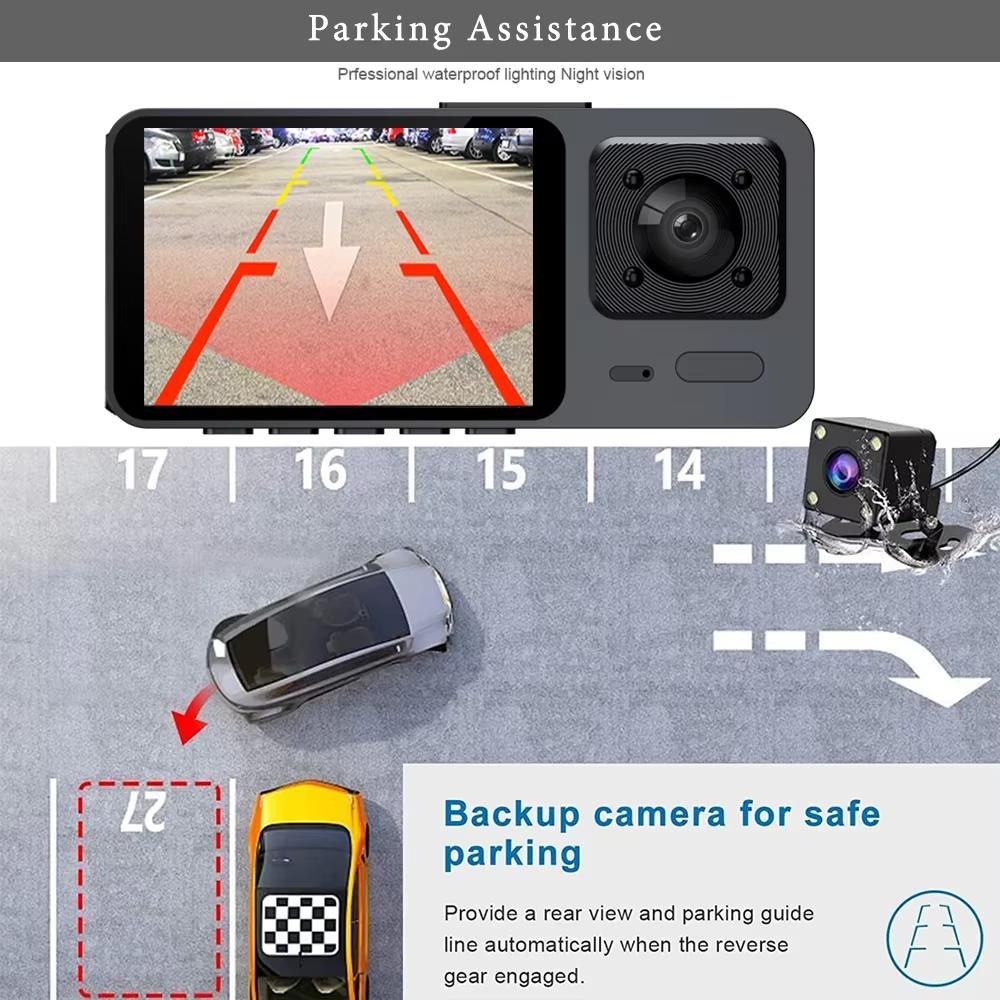 3 Channel Car DVR Three Way Dash Cam Inside Vehicle Camera DVRs Recorder FHD 1080P Video Mini Registrator Dashcam Camcorder